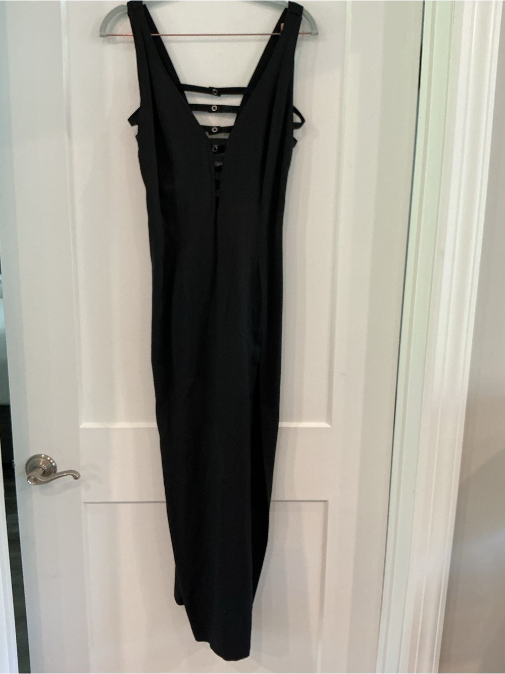 Et Al Vintage Union made Black Strappy Maxi Dress with V-Neck, Strappy details